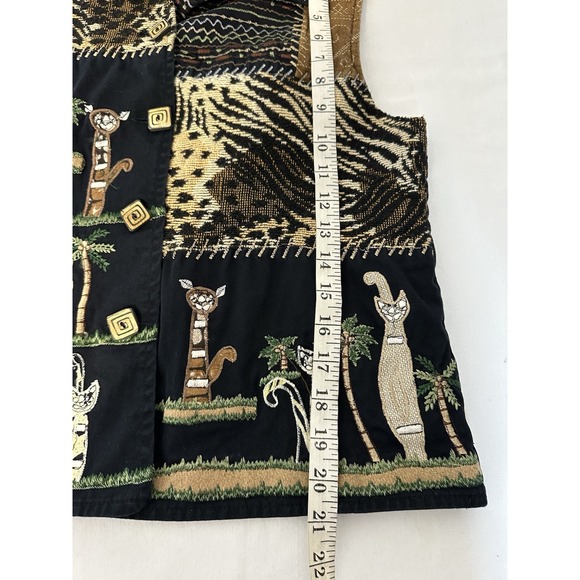 Vintage Black Denim Button-Up Vest- Shirt/Top Women Large Cats Front Back - Picture 5 of 5